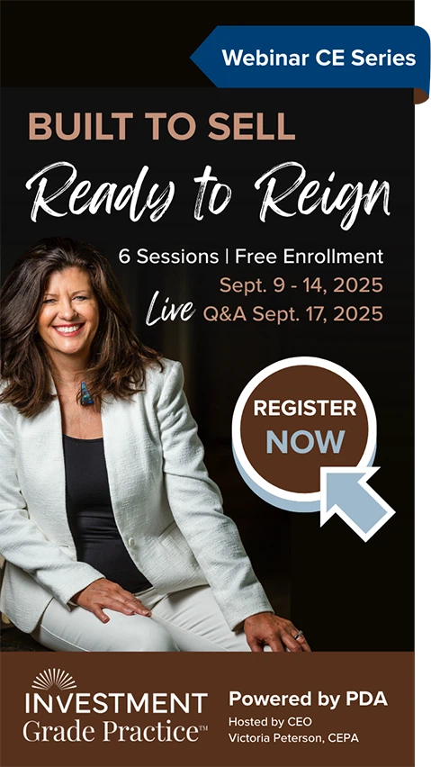 Victoria Peterson, CEPA, S.s.D. presents BUILT TO SELL - Ready to Reign Webinar CE Series. 6 Sessions | Free Enrollment | Sept. 9 - 14, 2025 | Live Q & A Sept. 17, 2025 |REGISTER NOW | INVESTMENT Grade Practice™ POWERED BY PRODUCTIVE DENTIST ACADEMY