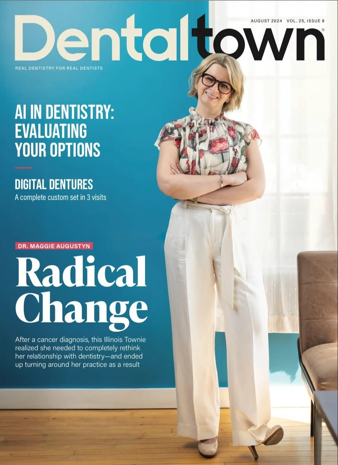 Dr. Maggie Augustyn, FAAIP, FICOI on the cover of DentalTown, August 2024